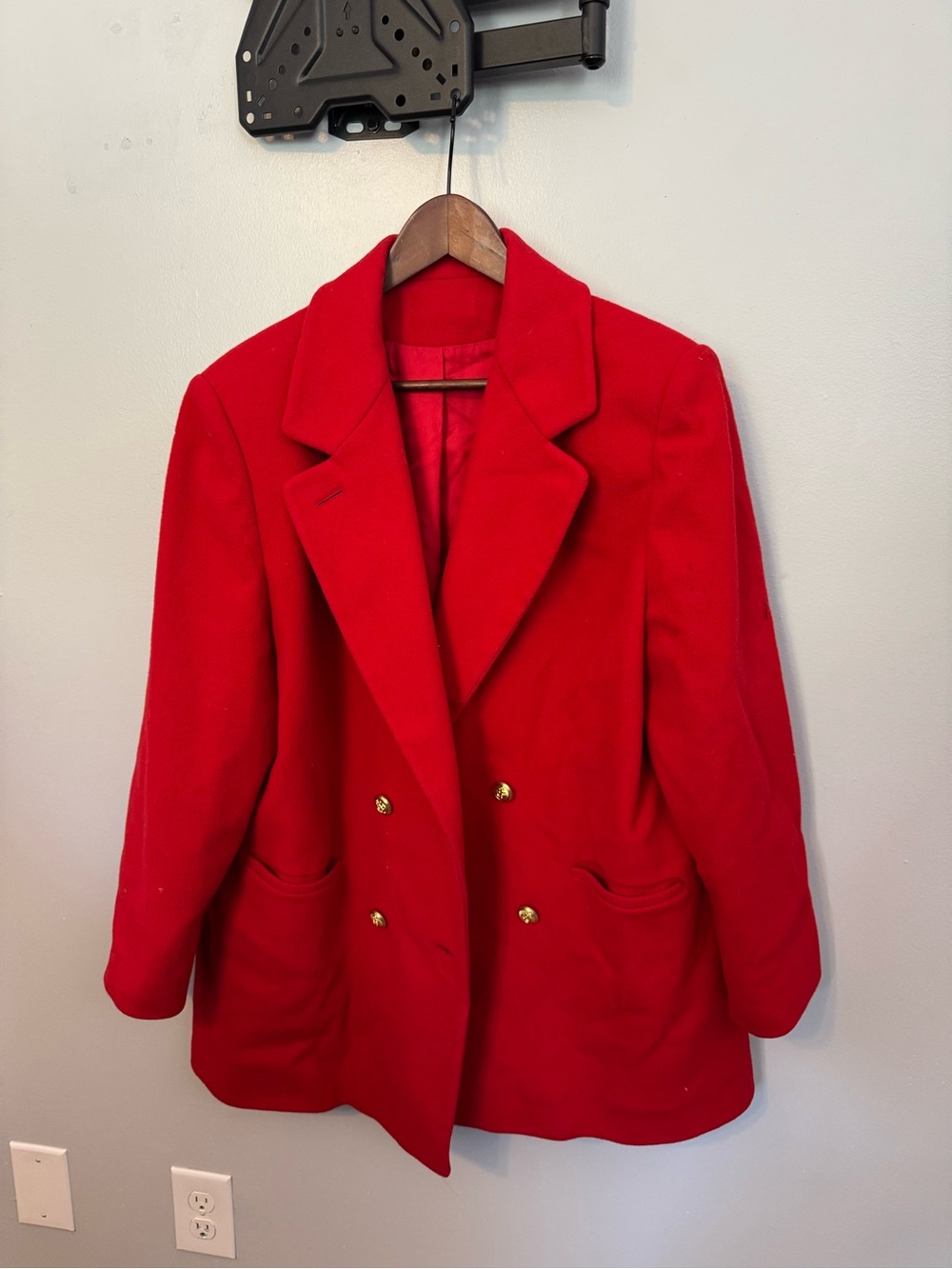 Vintage Red Double-Breasted Women's Coat